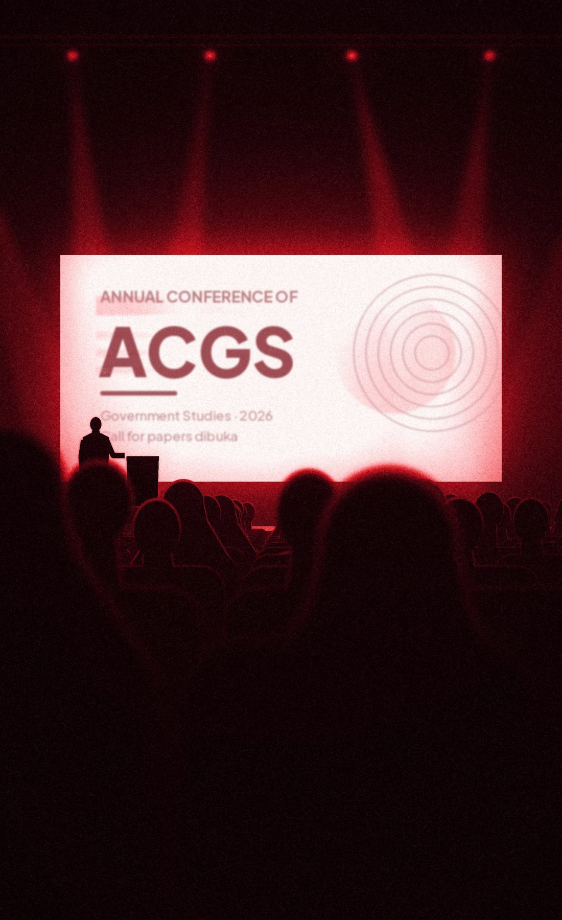 Aula konferensi: peserta menyimak pembicara di depan layar presentasi ACGS 2026